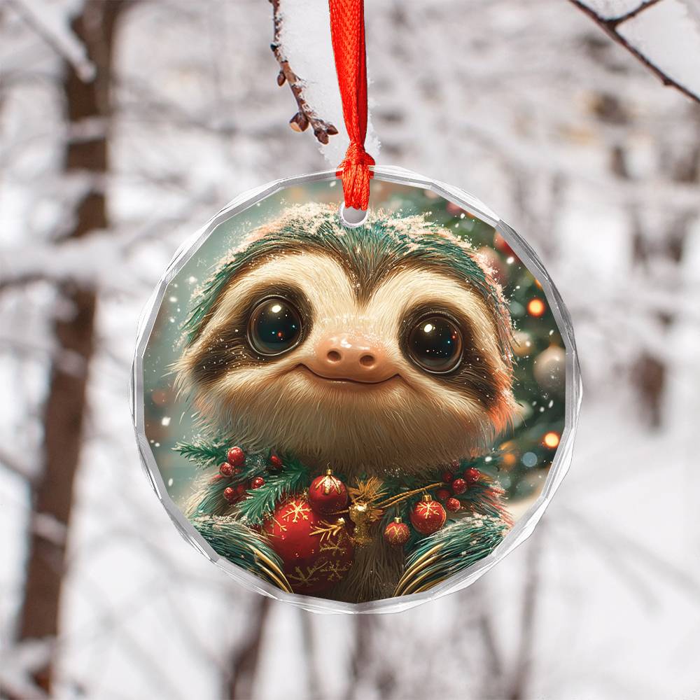 Beautiful Angus Sloth Christmas Night Design 2 Glass Ornament