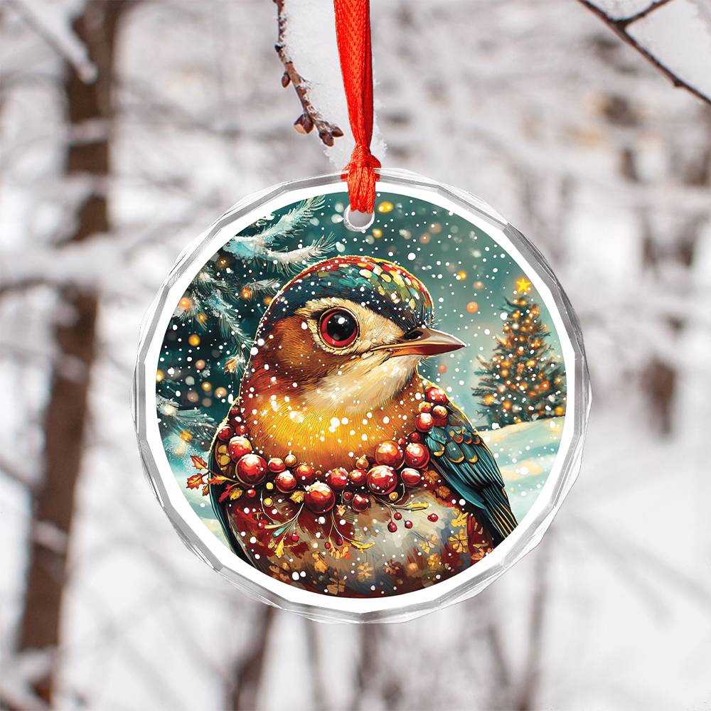 Beautiful Thrush Christmas Night Design 2 Glass Ornament