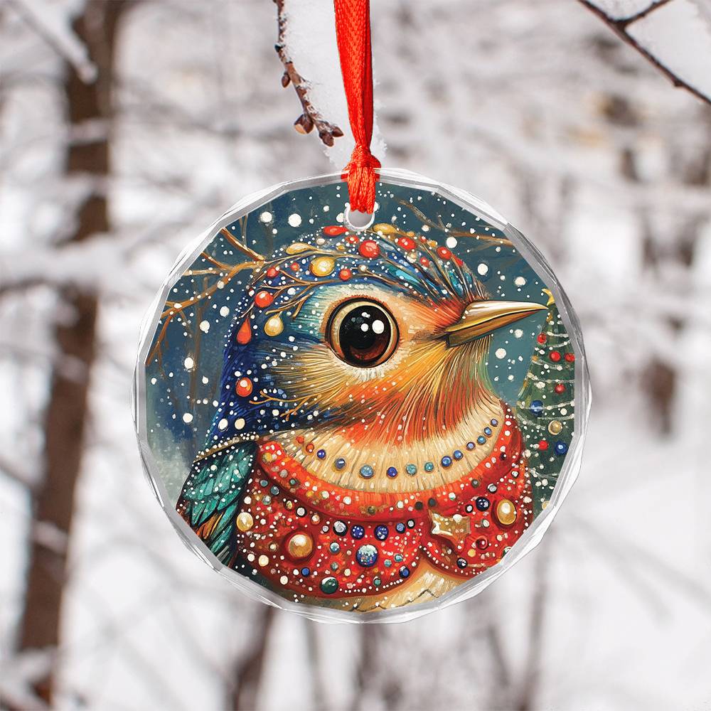 Beautiful Thrush Christmas Night Design 3 Glass Ornament