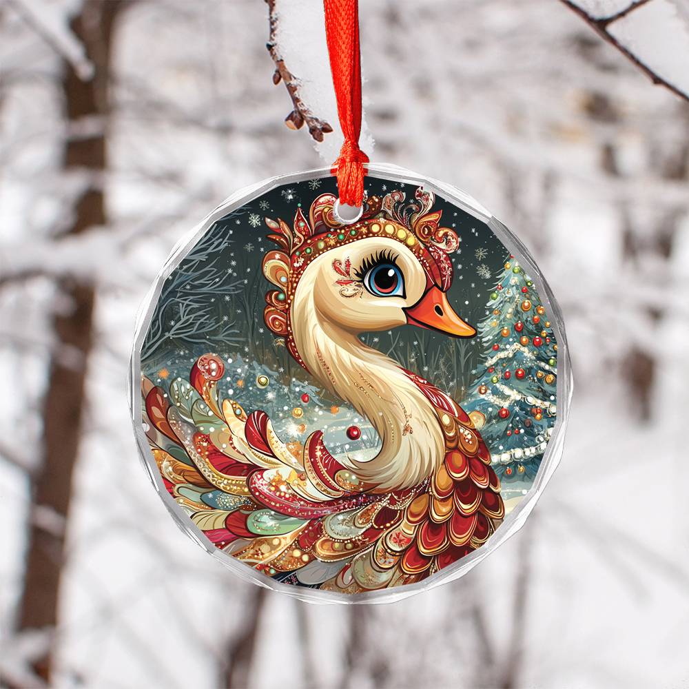 Beautiful Swan Christmas Night Design 1 Glass Ornament