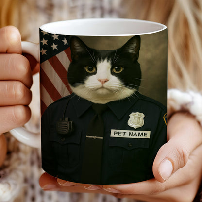 Custom Cat Photo Policeman Mug _ Gift For Cat Lovers