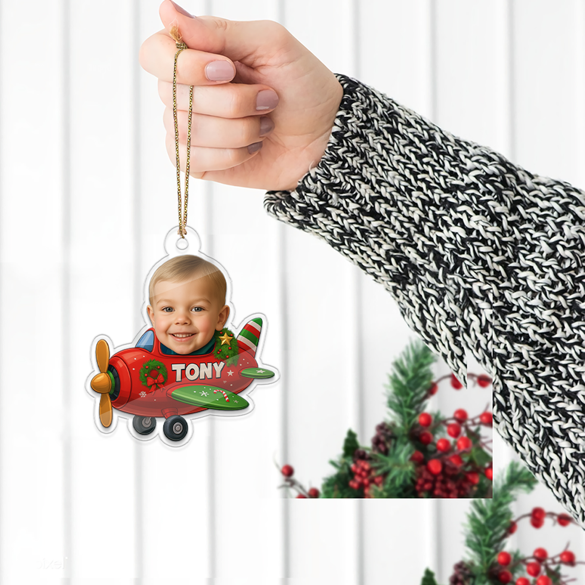 Custom Photo Baby Face In Helicopter Ornament, Personalized Portrait Pilot Ornament, Photo Car Ornament, Custom Baby Gift, Funny Ornament