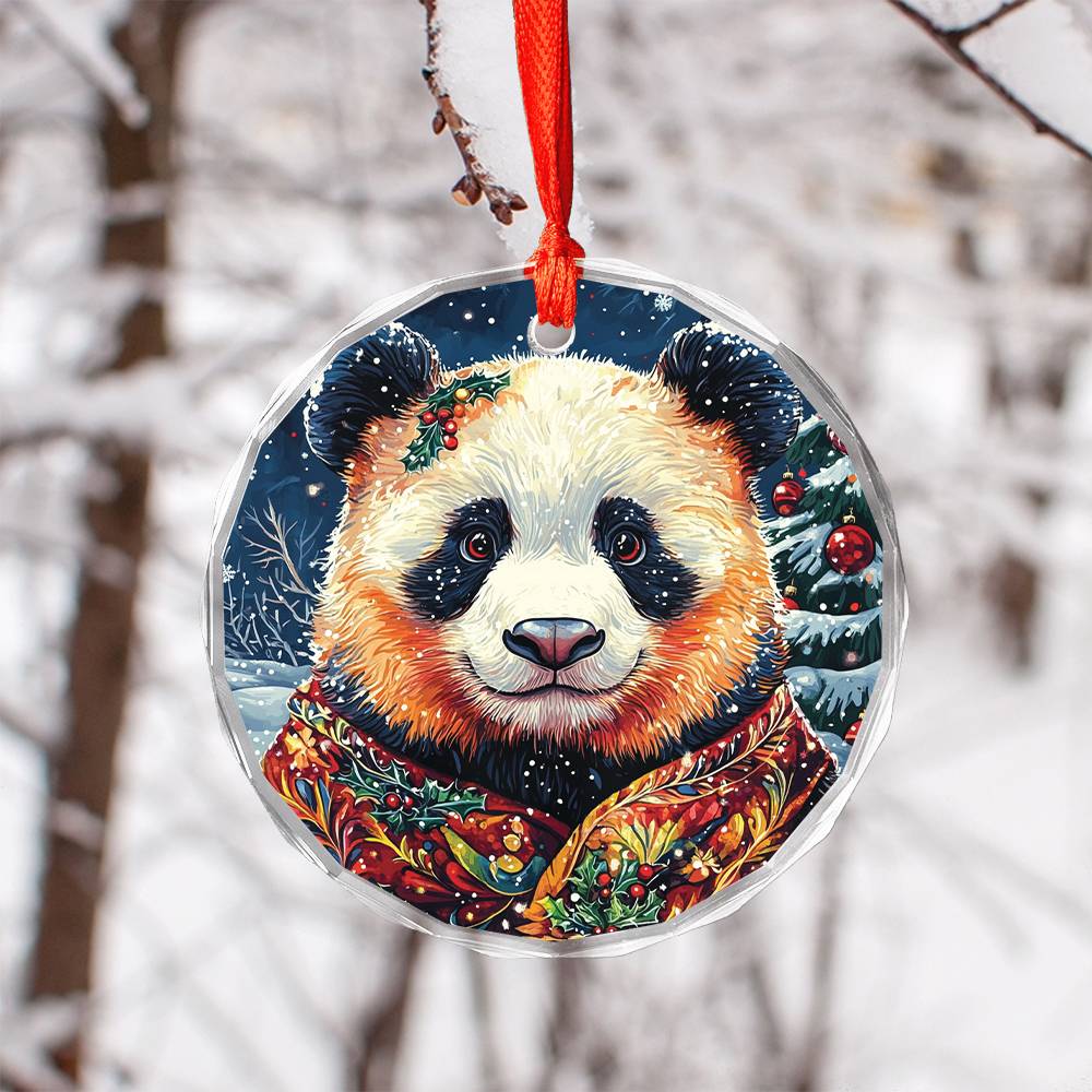 Beautiful Angus Panda Christmas Night Design 1 Glass Ornament