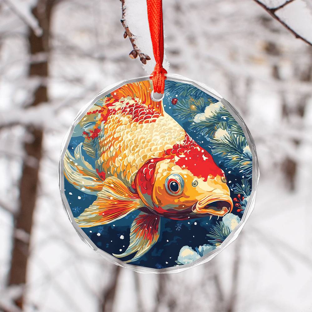 Beautiful Angus Koi Fish Christmas Night Design 1 Glass Ornament