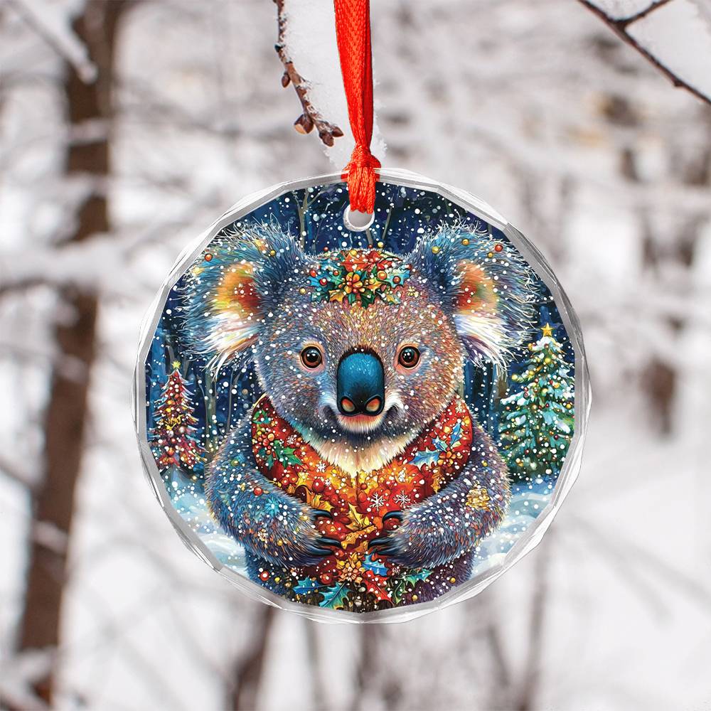 Beautiful Angus Koala Christmas Night Design 4 Glass Ornament