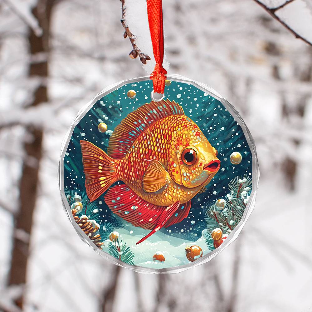 Beautiful Angus Discus Fish Christmas Night Design 1 Glass Ornament