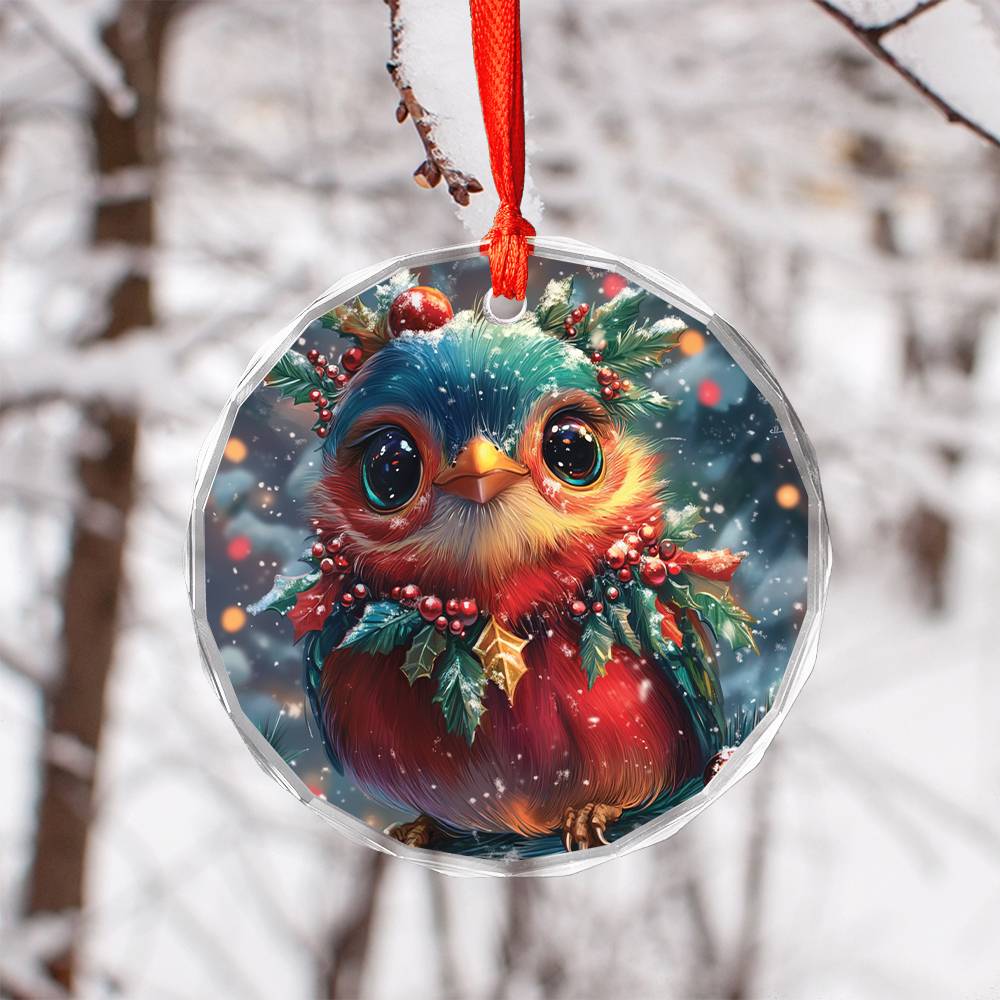 Beautiful Songbird Christmas Night Design 2 Glass Ornament