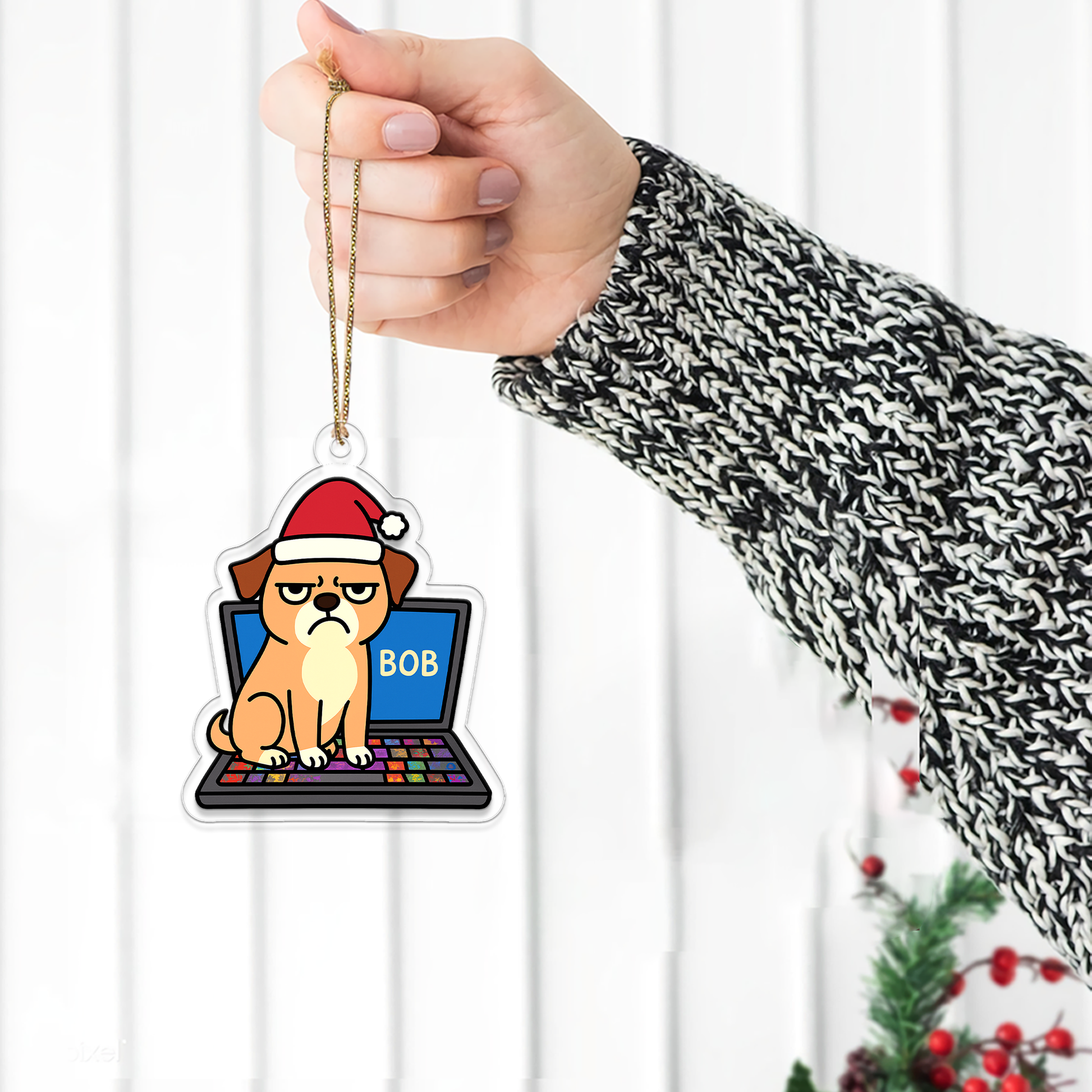 Personalized Dog Upset On Laptop Christmas Ornament, Christmas Decor, Dog Lover Gifts, Funny Ornament, Office Gift