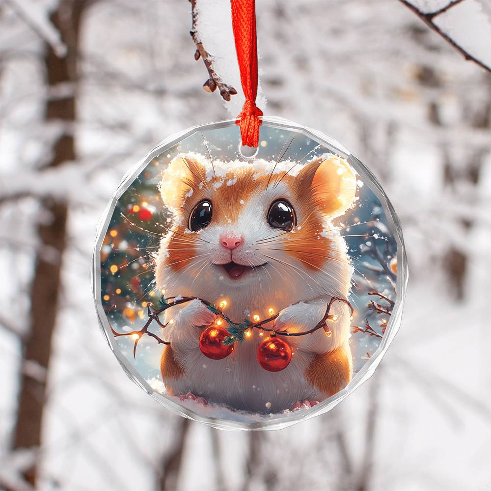 Beautiful Hamster Christmas Night Design 2 Glass Ornament