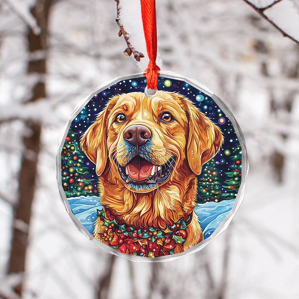 Beautiful Angus Labrador Retriever Dog Christmas Night Design 1 Glass Ornament