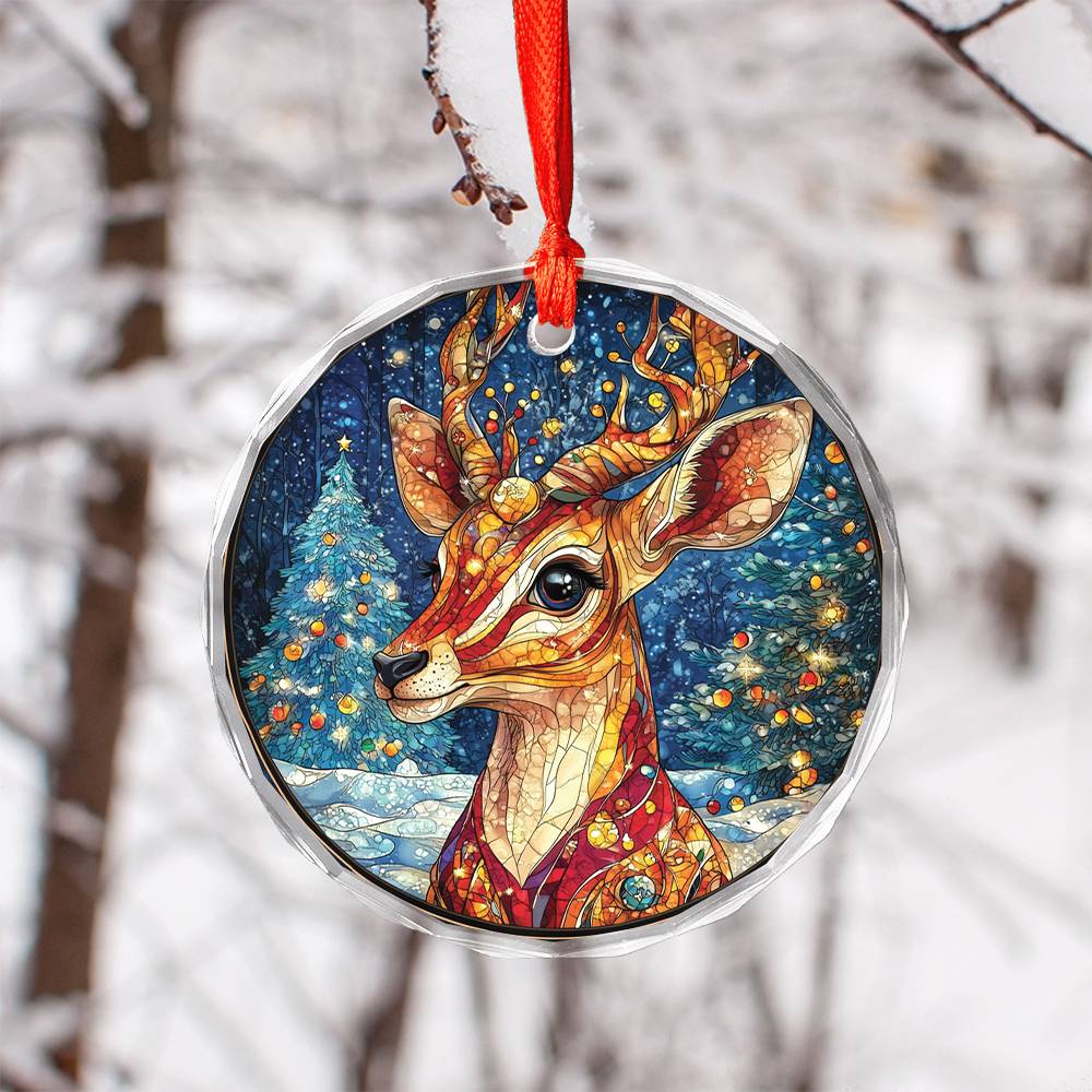 Beautiful Antelope Christmas Night Design 3 Glass Ornament
