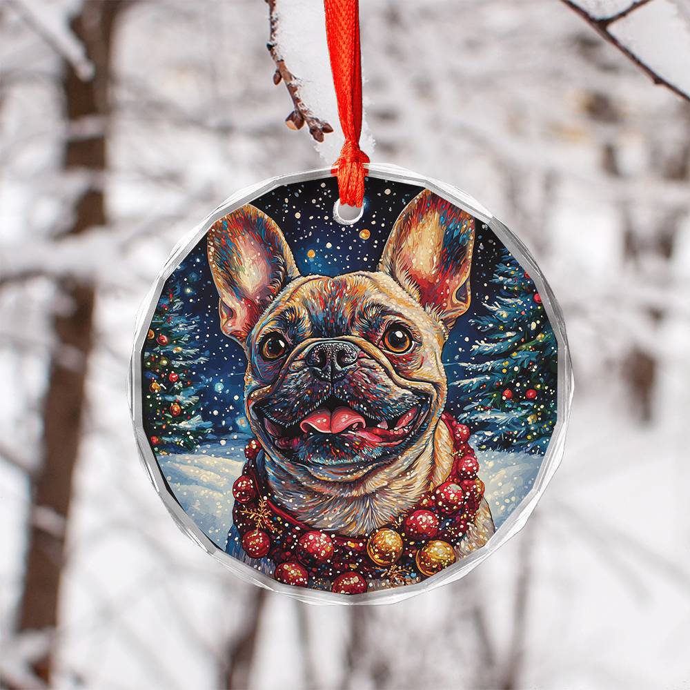 Beautiful Angus Bulldog Christmas Night Design 1 Glass Ornament