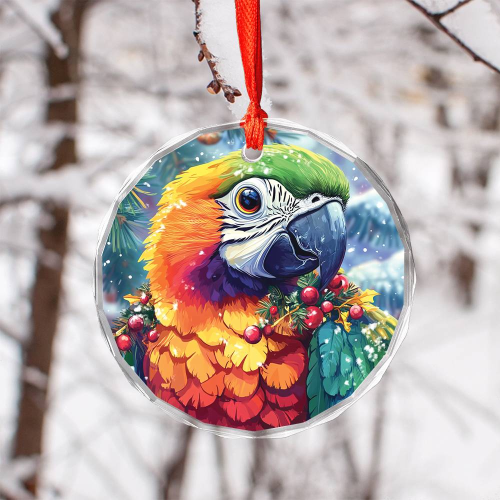 Beautiful Parrot Christmas Night Design 3 Glass Ornament
