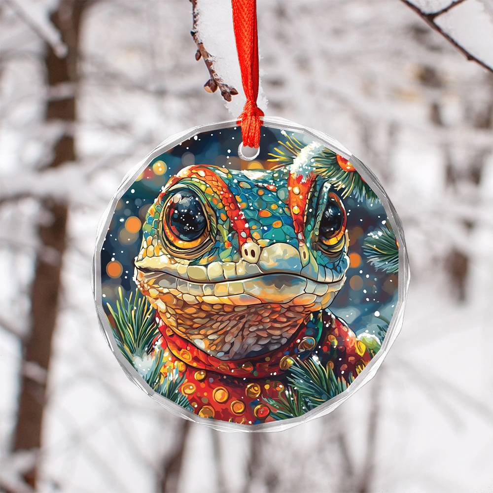 Beautiful Angus Lizard Christmas Night Design 1 Glass Ornament