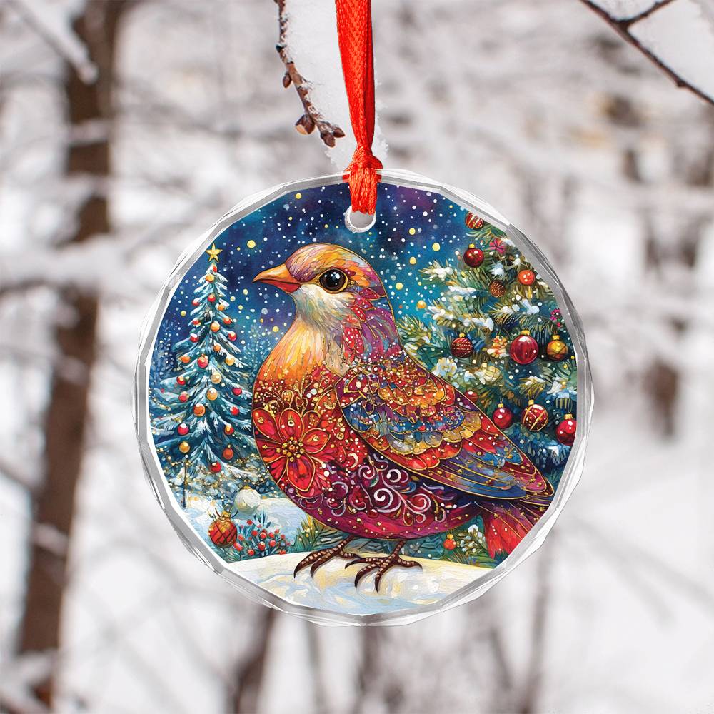 Beautiful Dove Christmas Night Design 3 Glass Ornament