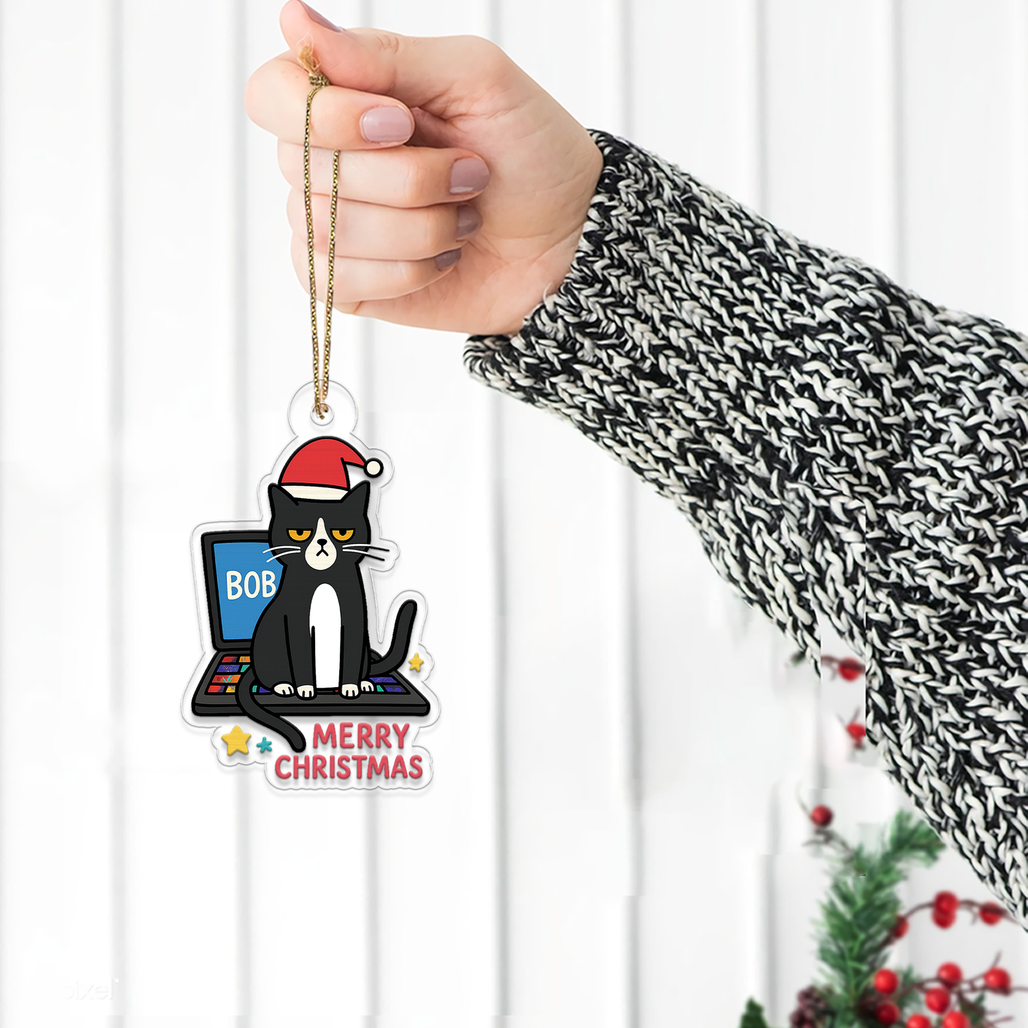 Personalized Cat Upset On Laptop Christmas Ornament, Christmas Decor, Cat Lover Gifts, Funny Ornament, Office Gift