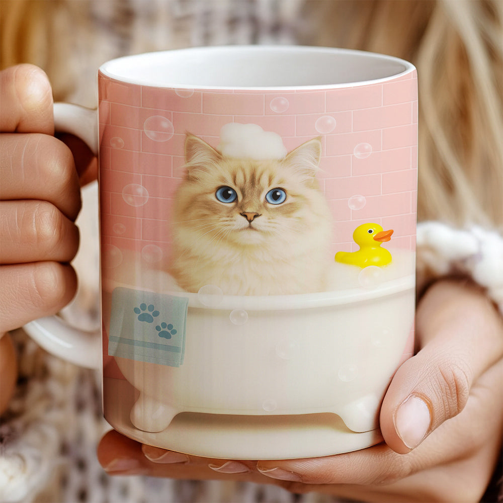 Custom Photo Cat In Bath Mug Gift For Cat Lovers