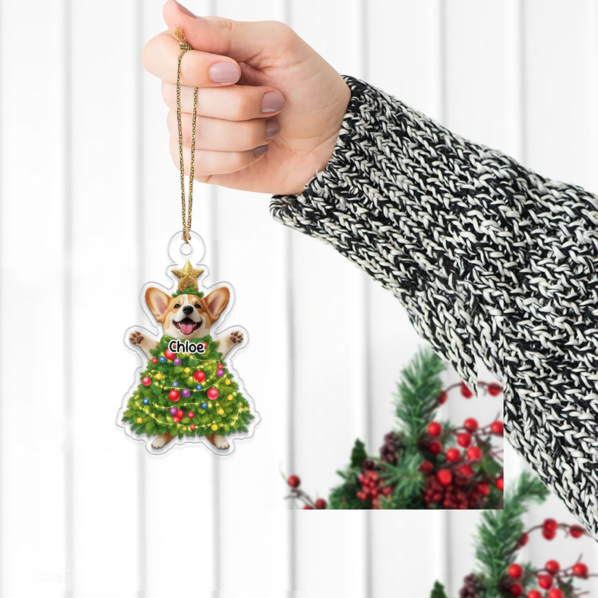 Custom Photo And Name Dog Xmas Tree