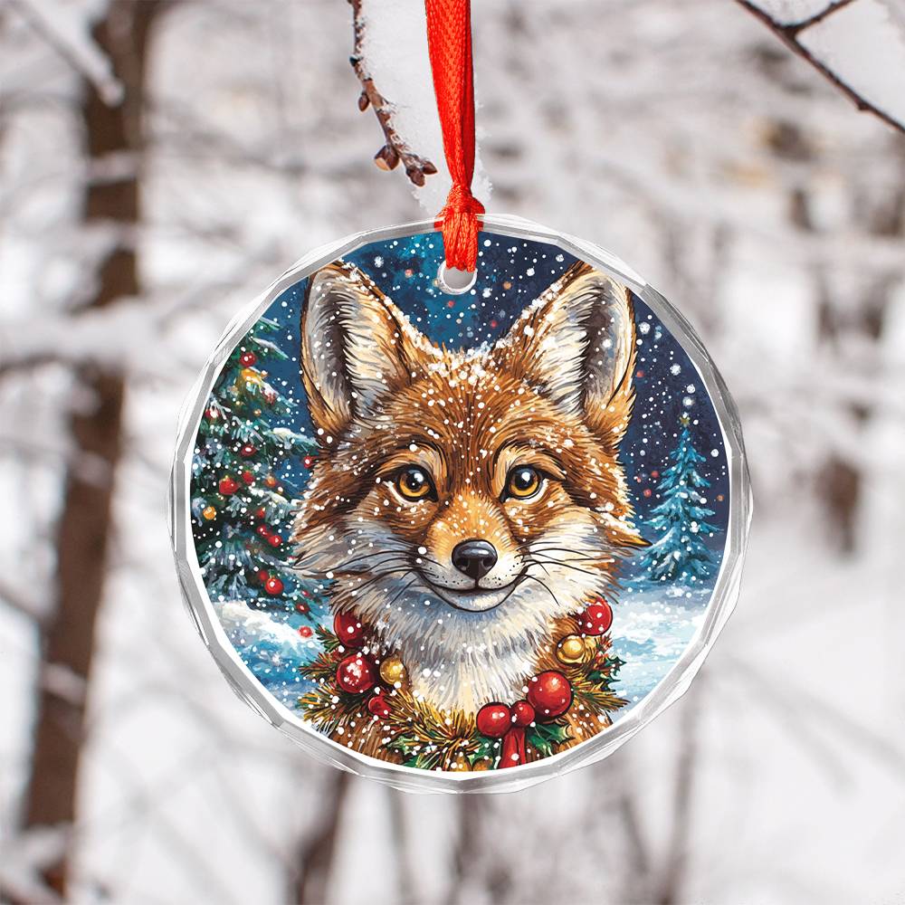 Beautiful Angus Coyote Christmas Night Design 1 Glass Ornament
