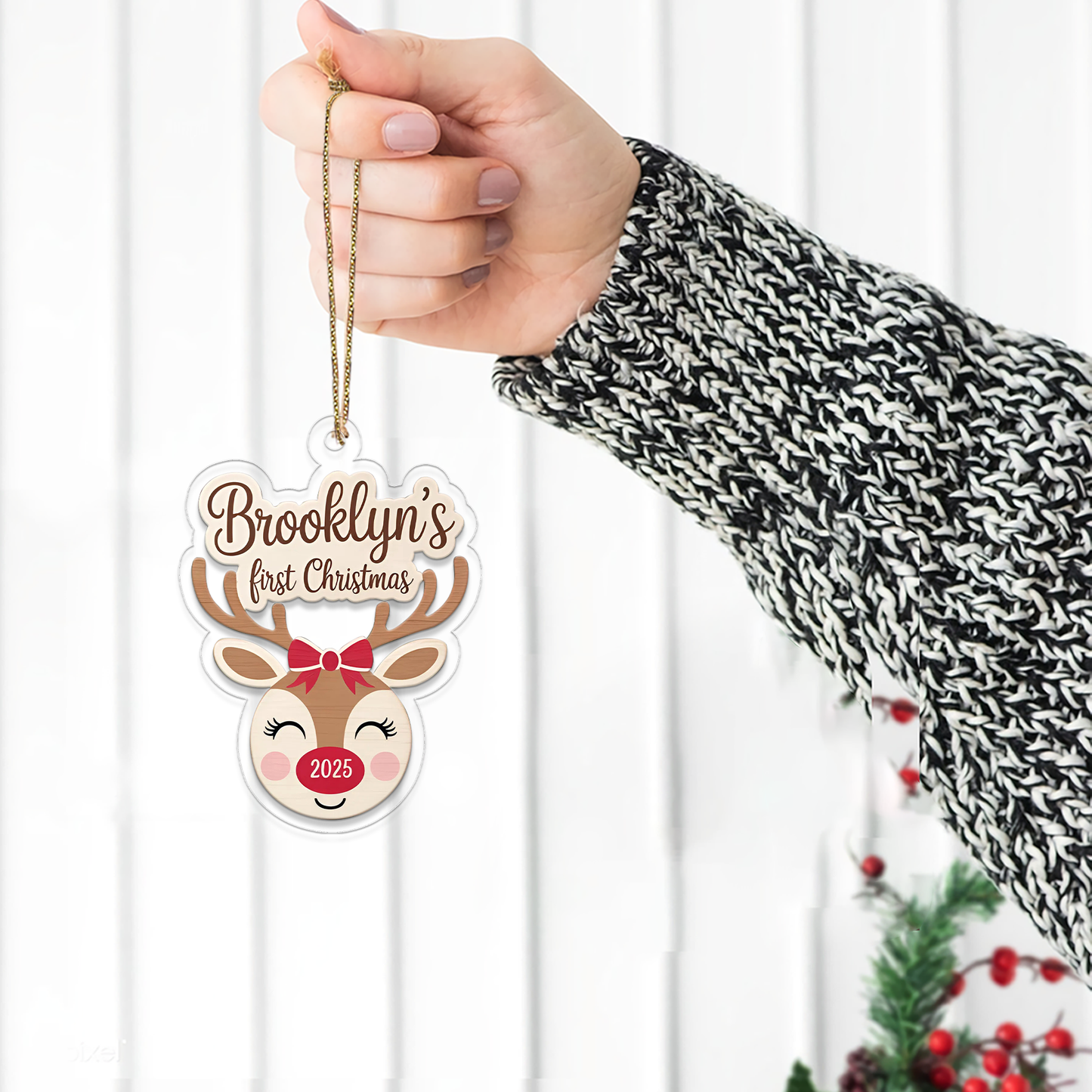 Personalized Reindeer Baby’s First Christmas Ornament, New Baby Christmas Gift for Baby Shower, Family Keepsake, Baby’s 1st Xmas Decoration