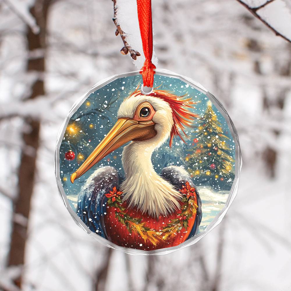 Beautiful Pelican Christmas Night Design 2 Glass Ornament