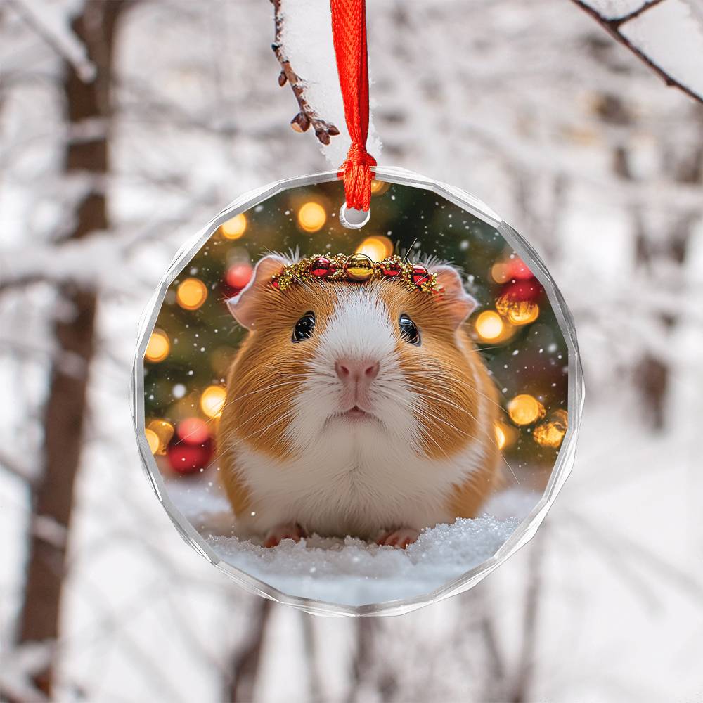 Beautiful Guinea Pig Christmas Night Design 2 Glass Ornament