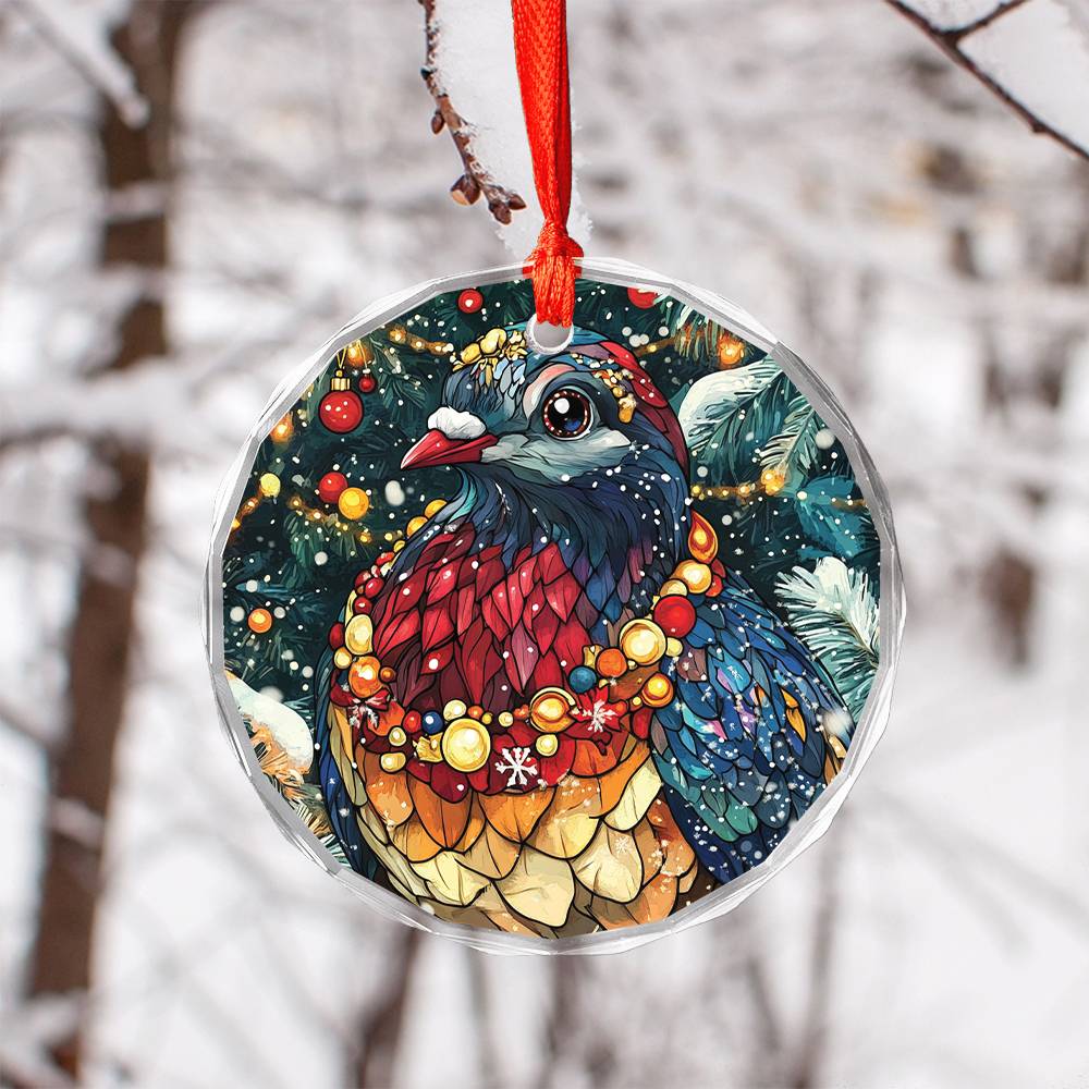 Beautiful Pigeon Christmas Night Design 3 Glass Ornament