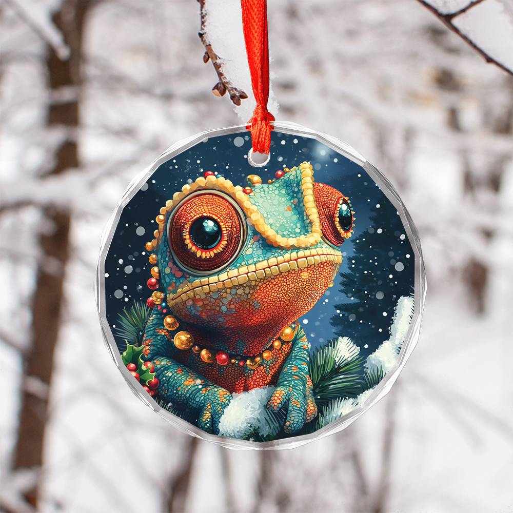 Beautiful Angus Chameleon Christmas Night Design 3 Glass Ornament
