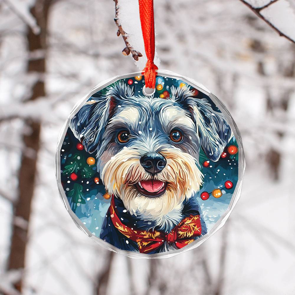 Beautiful Angus Miniature Schnauzer Dog Christmas Night Design 4 Glass Ornament