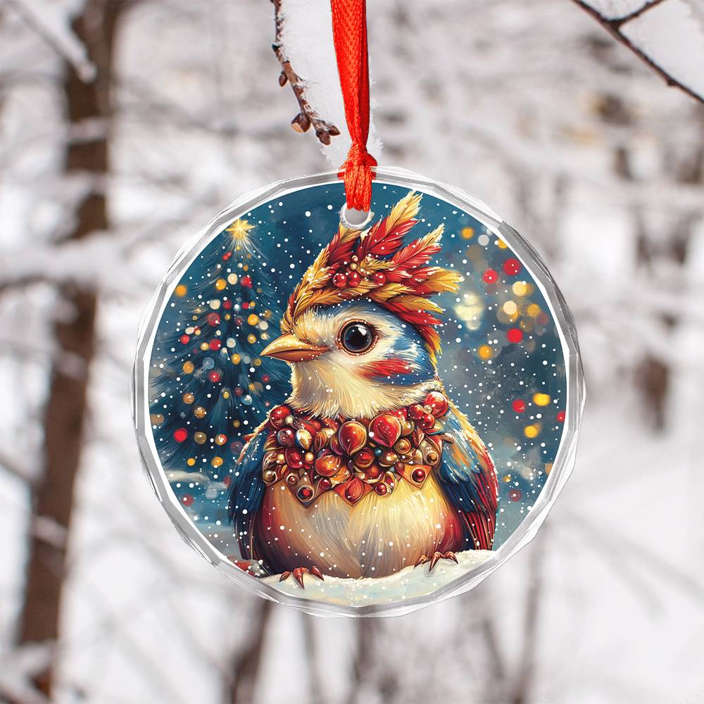 Beautiful Songbird Christmas Night Design 4 Glass Ornament