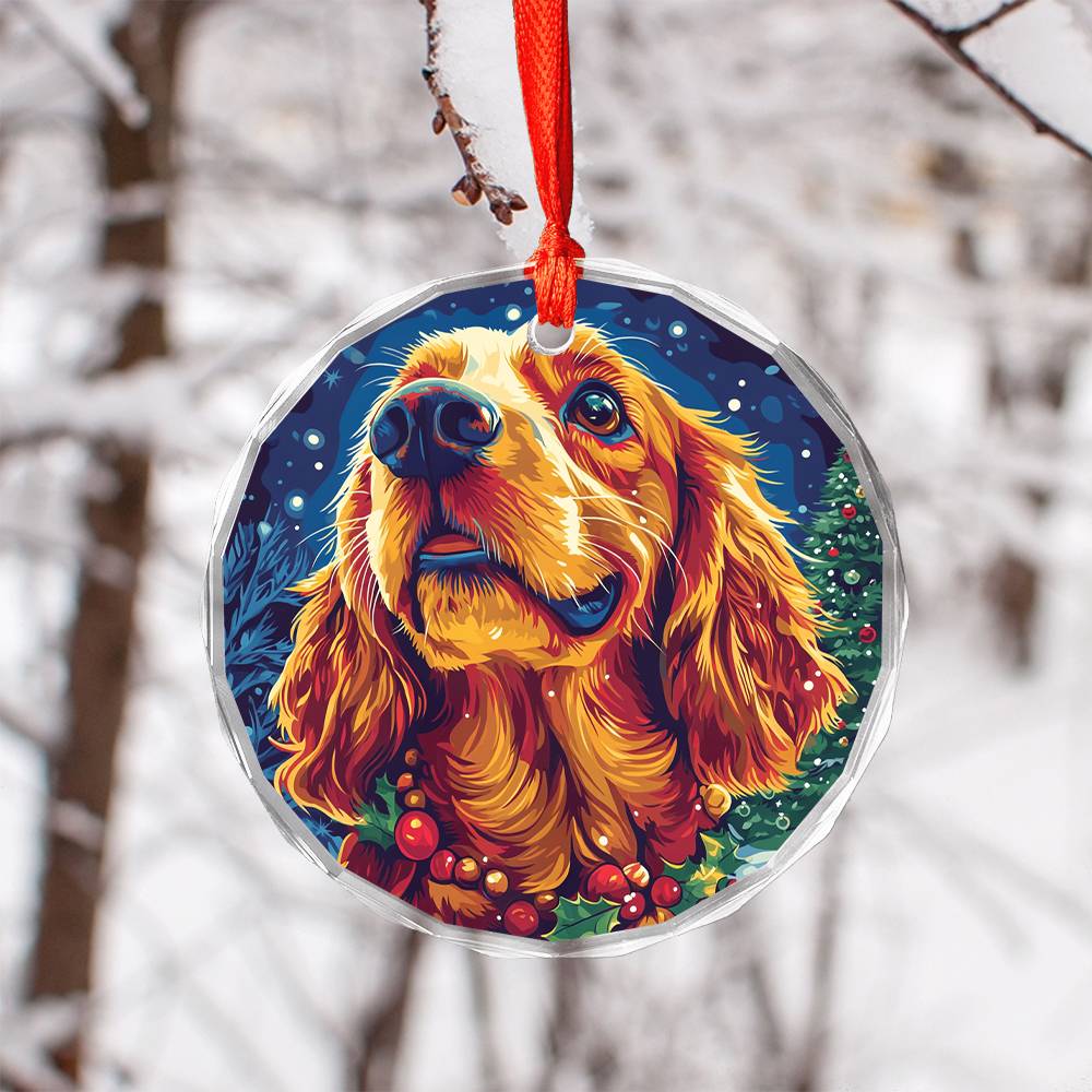 Beautiful Cocker Spaniel Dog Christmas Night Design 2 Glass Ornament