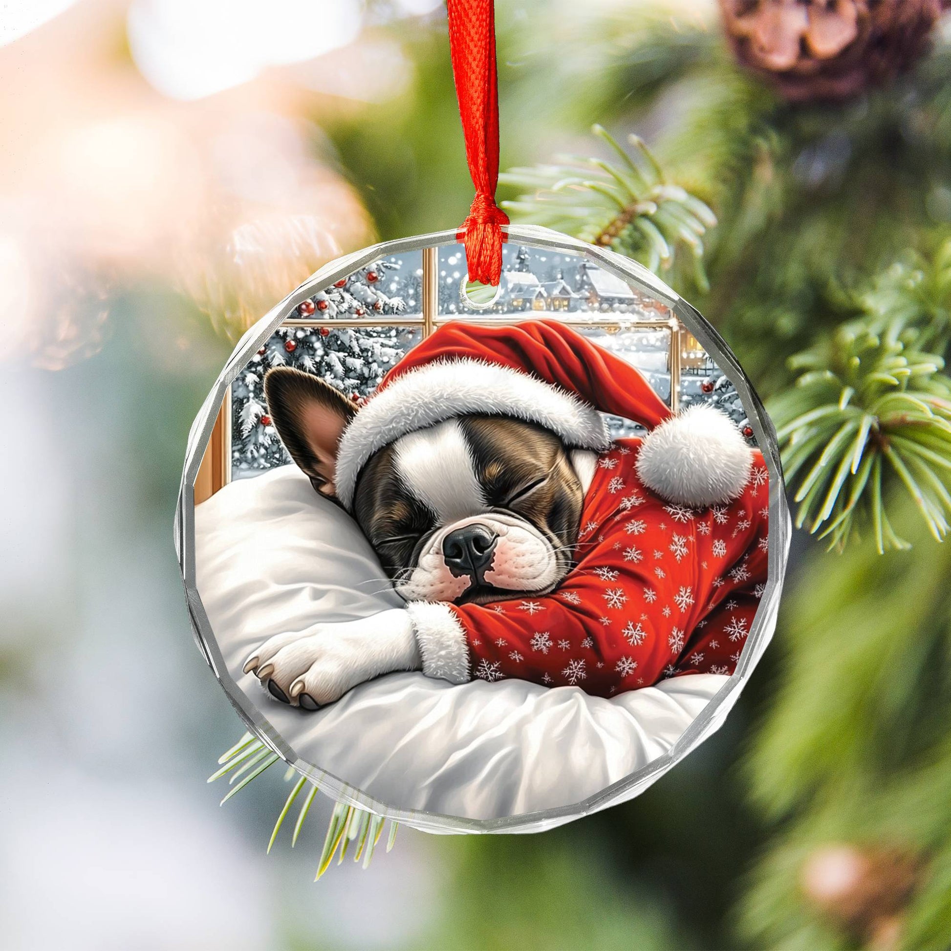 Boston Terrier Dog Sleeping In Bed Design 3