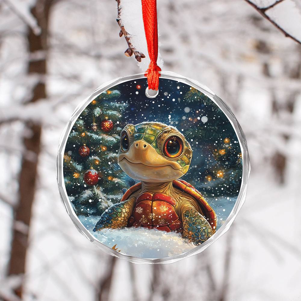 Beautiful Angus Turtle Christmas Night Design 3 Glass Ornament