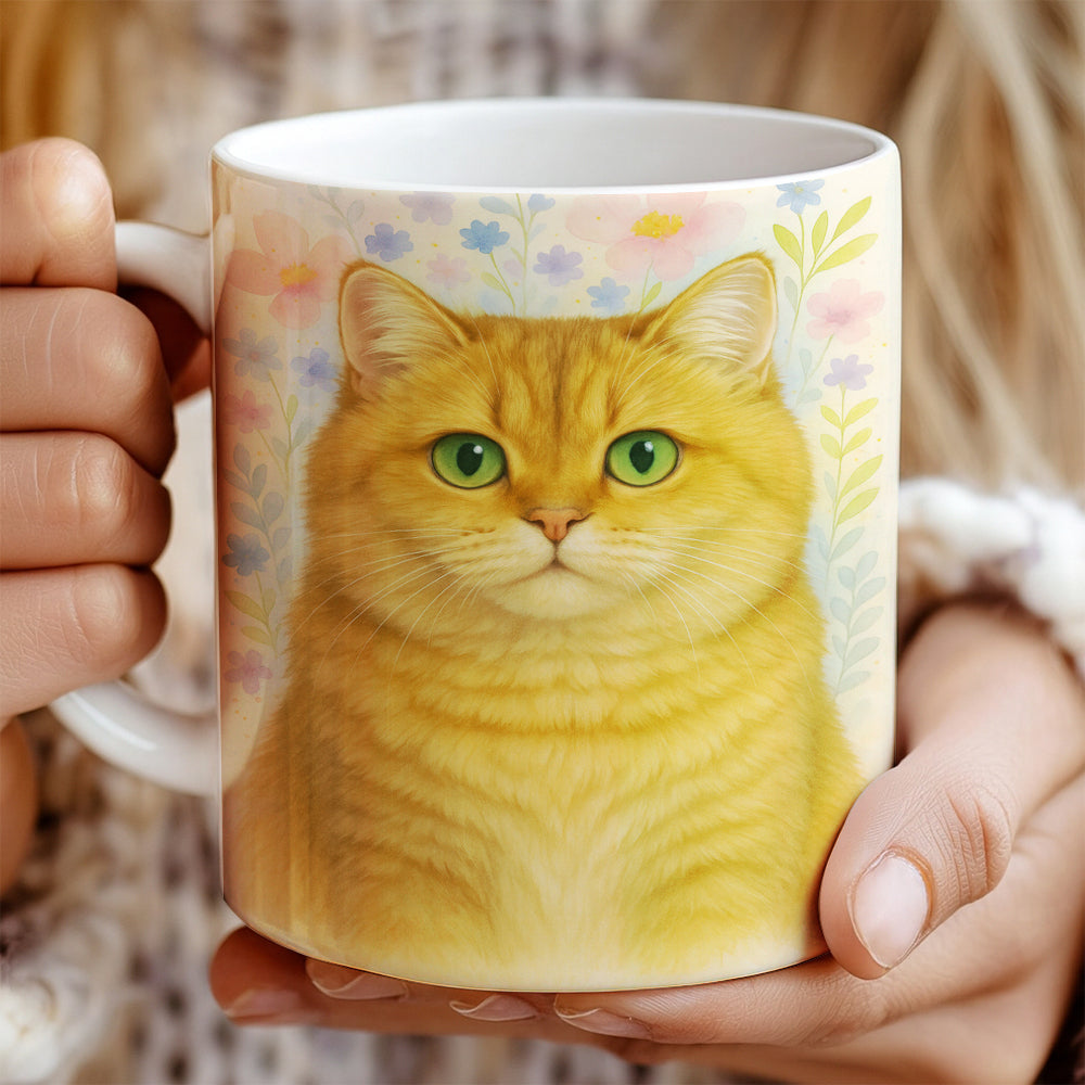 Custom Photo Cat Floral Watercolor Art Mug