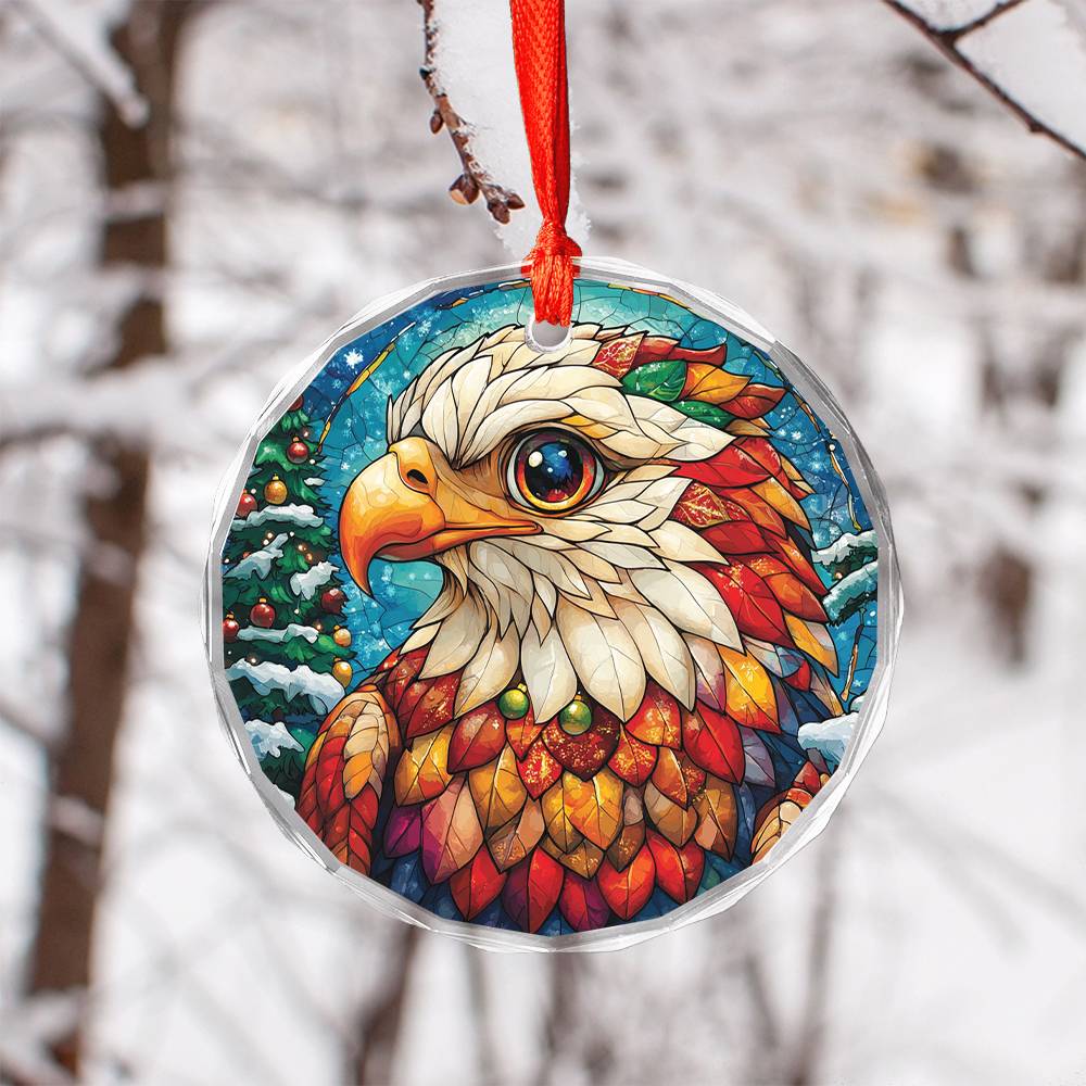 Beautiful Eagle Christmas Night Design 4 Glass Ornament