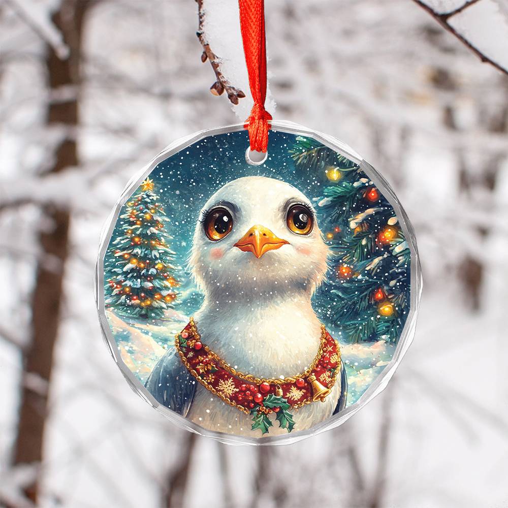Beautiful Seagull Christmas Night Design 4 Glass Ornament