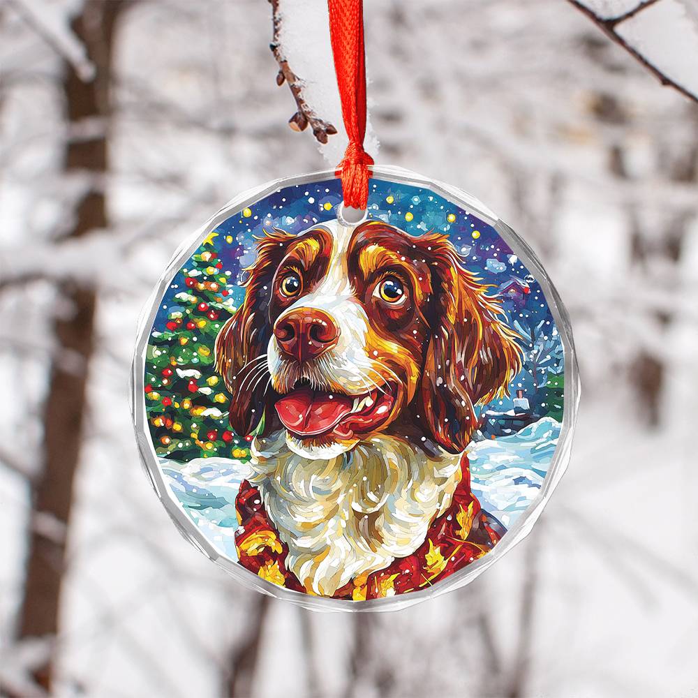 Beautiful English Springer Spaniel Dog Christmas Night Design 2 Glass Ornament