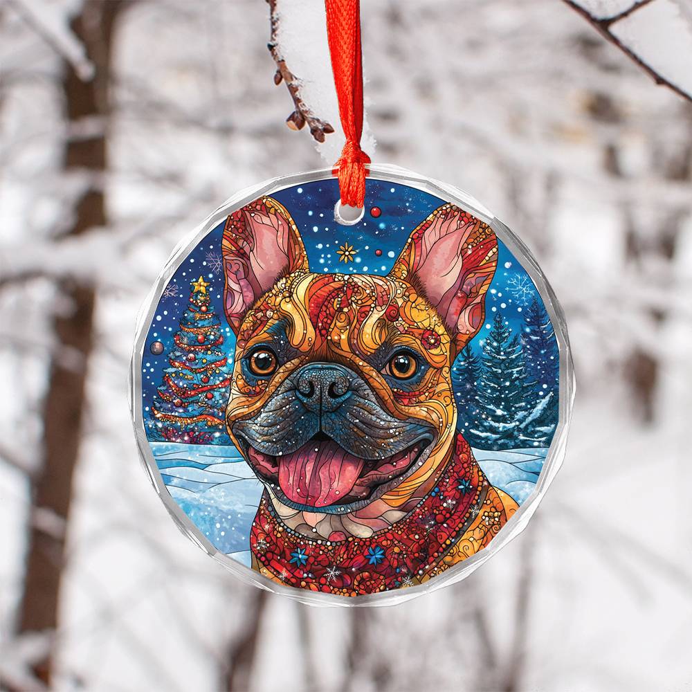 Beautiful Angus Bulldog Christmas Night Design 4 Glass Ornament