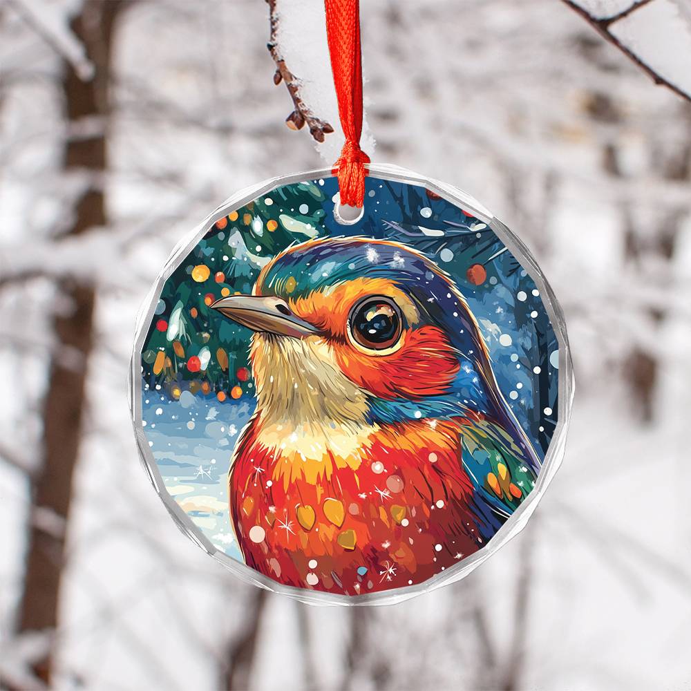 Beautiful Thrush Christmas Night Design 1 Glass Ornament