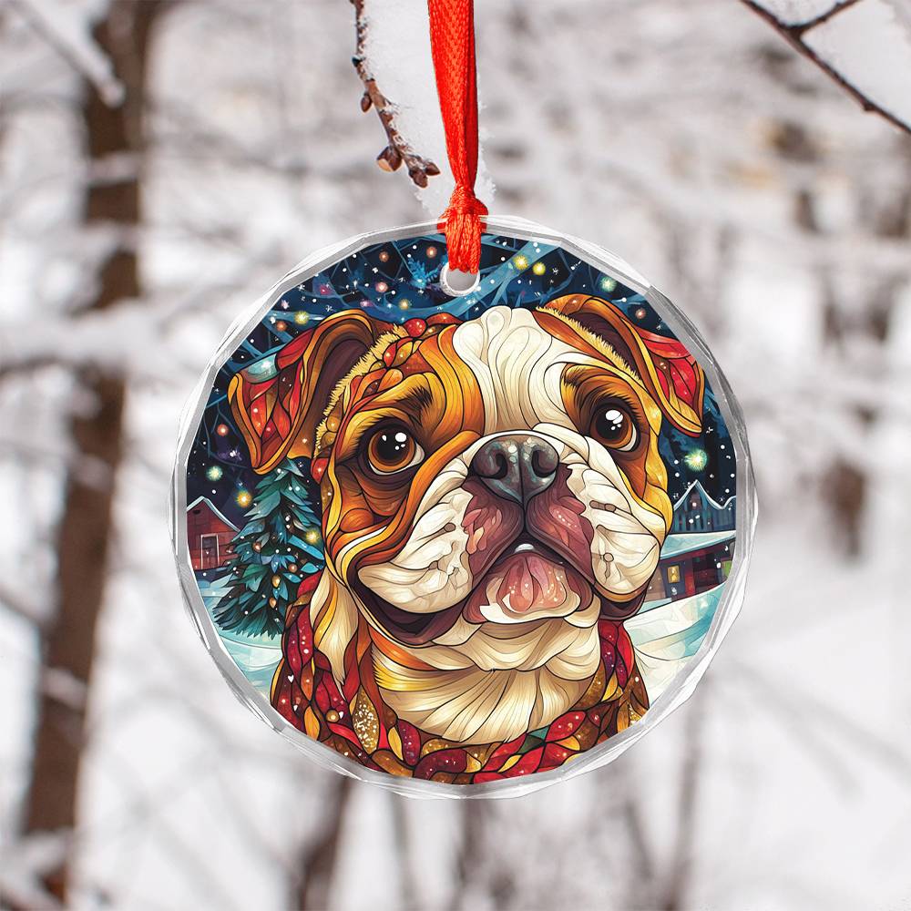 Beautiful Angus Bulldog Dog Christmas Night Design 2 Glass Ornament