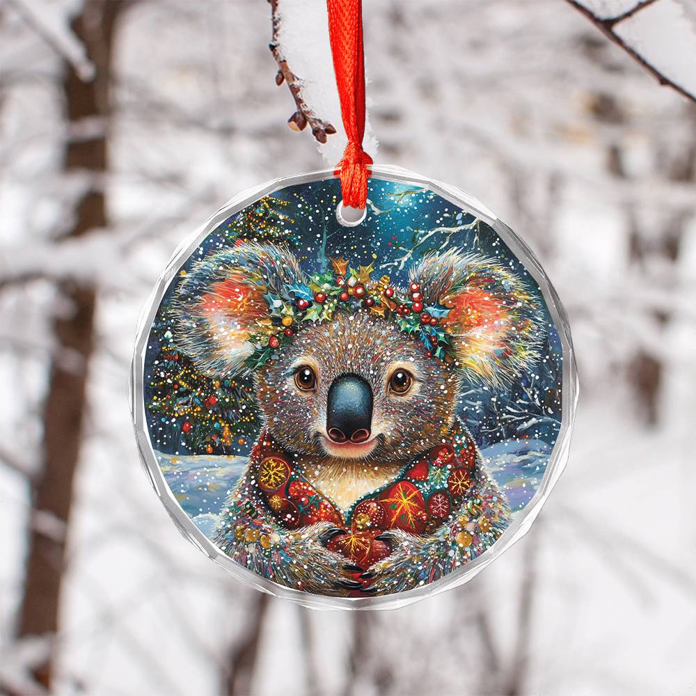 Beautiful Angus Koala Christmas Night Design 1 Glass Ornament