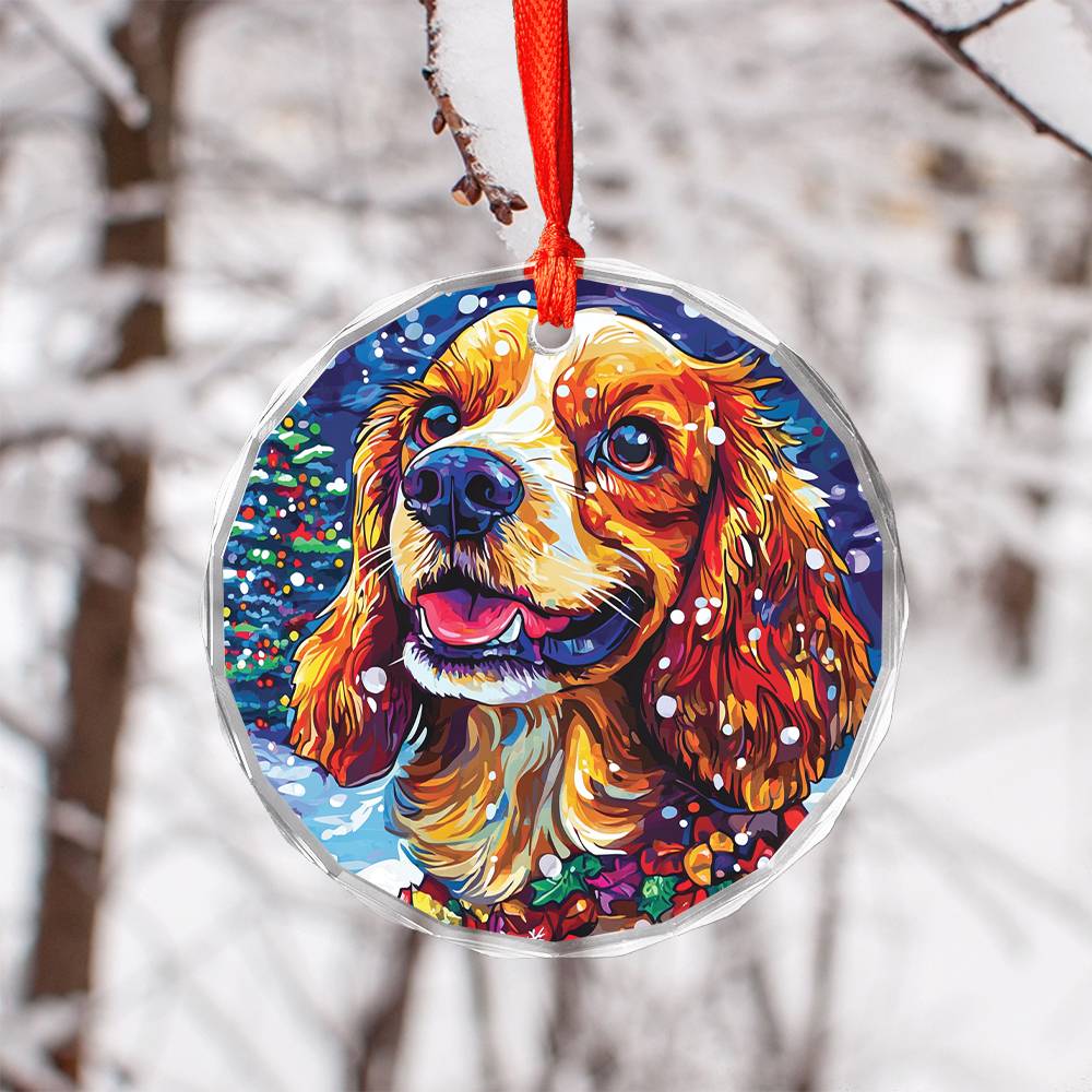 Beautiful Cocker Spaniel Dog Christmas Night Design 3 Glass Ornament