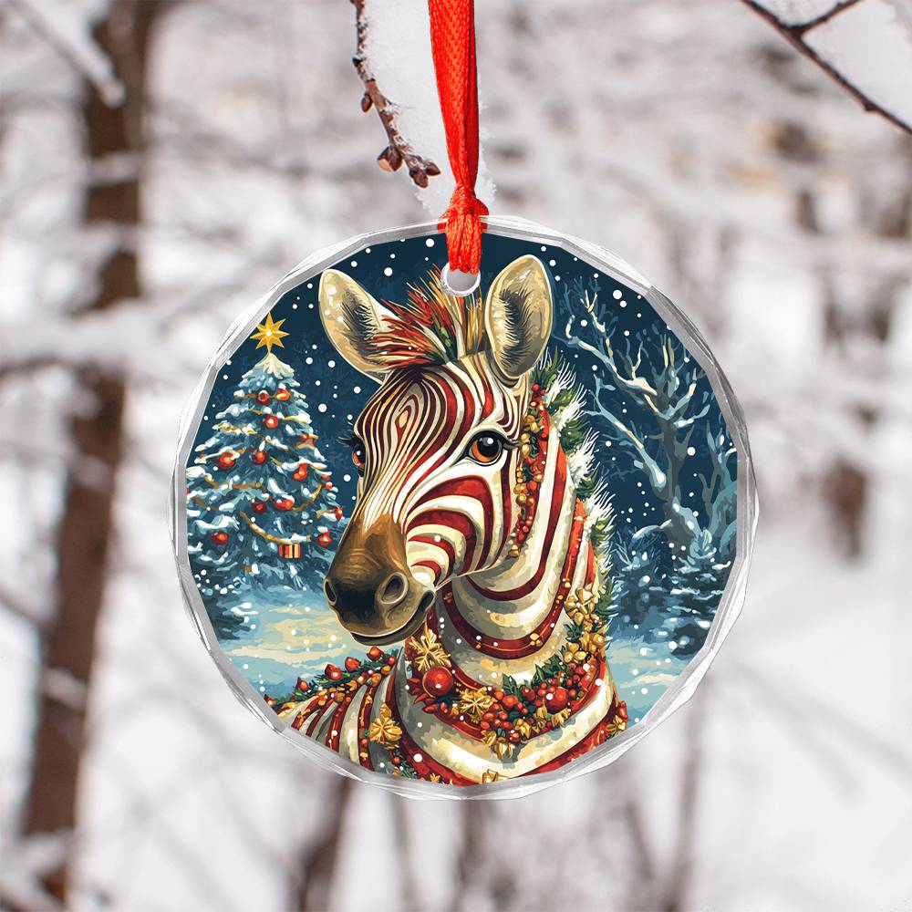 Beautiful Zebra Christmas Night Design 1 Glass Ornament