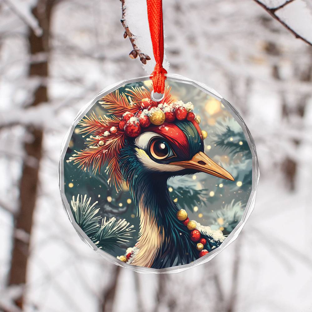 Beautiful Crane Christmas Night Design 1 Glass Ornament