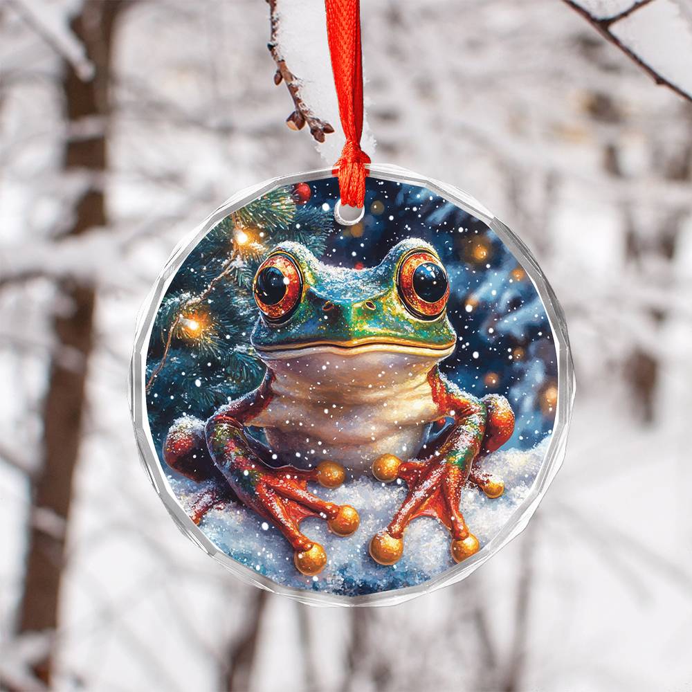 Beautiful Angus Frog Christmas Night Design 1 Glass Ornament