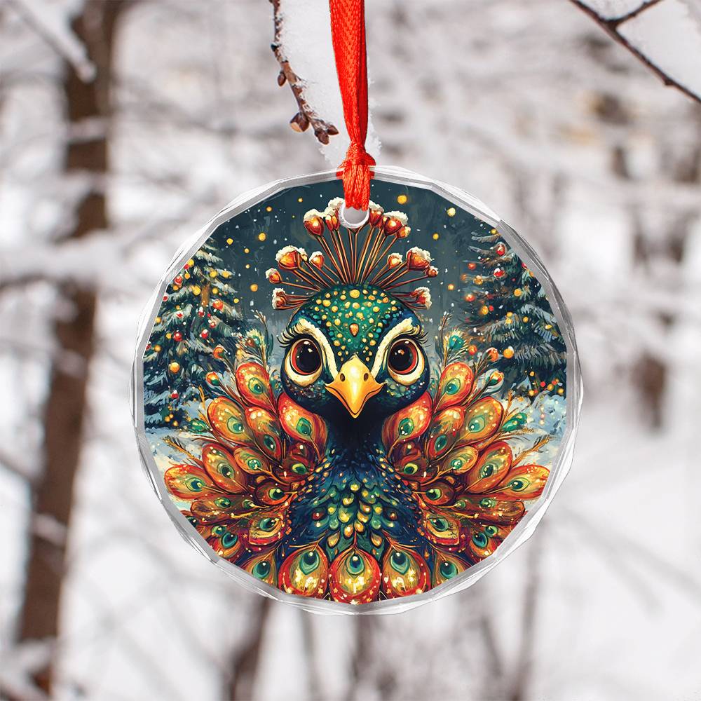 Beautiful Peacock Christmas Night Design 1 Glass Ornament