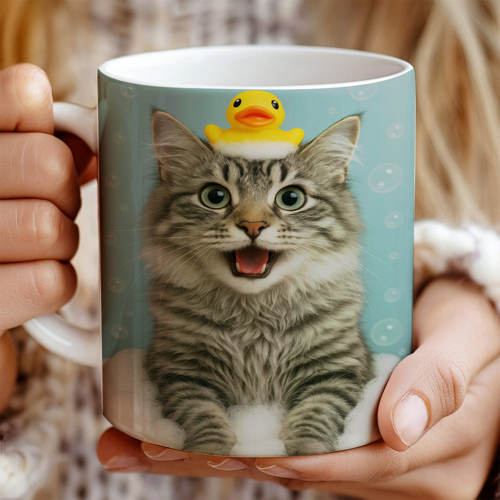 Custom Photo Cat In Bathtub With Duck Toy Mug