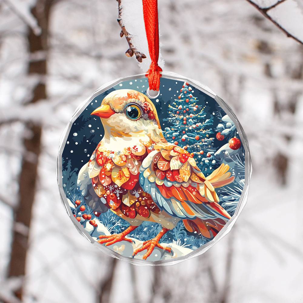 Beautiful Dove Christmas Night Design 1 Glass Ornament