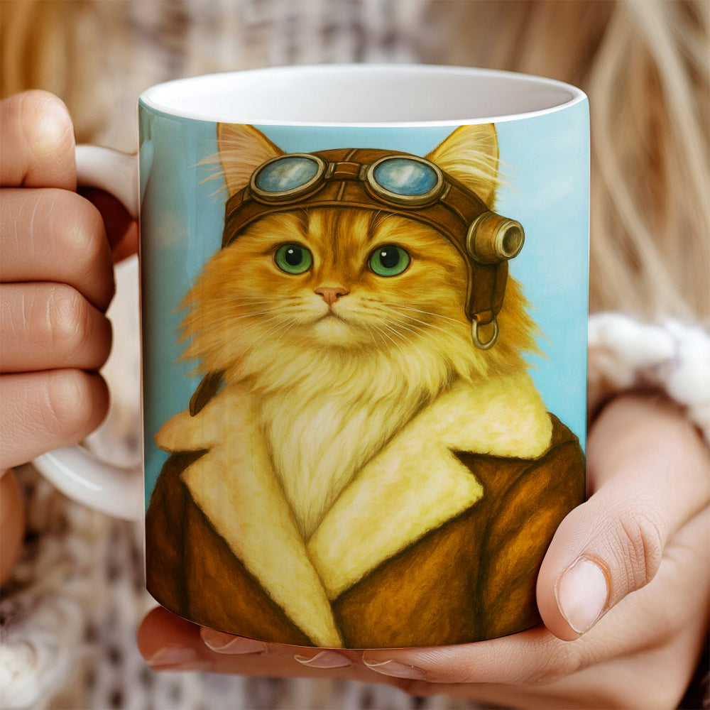 Custom Photo Portrait Pilot MugGift For Cat Lovers