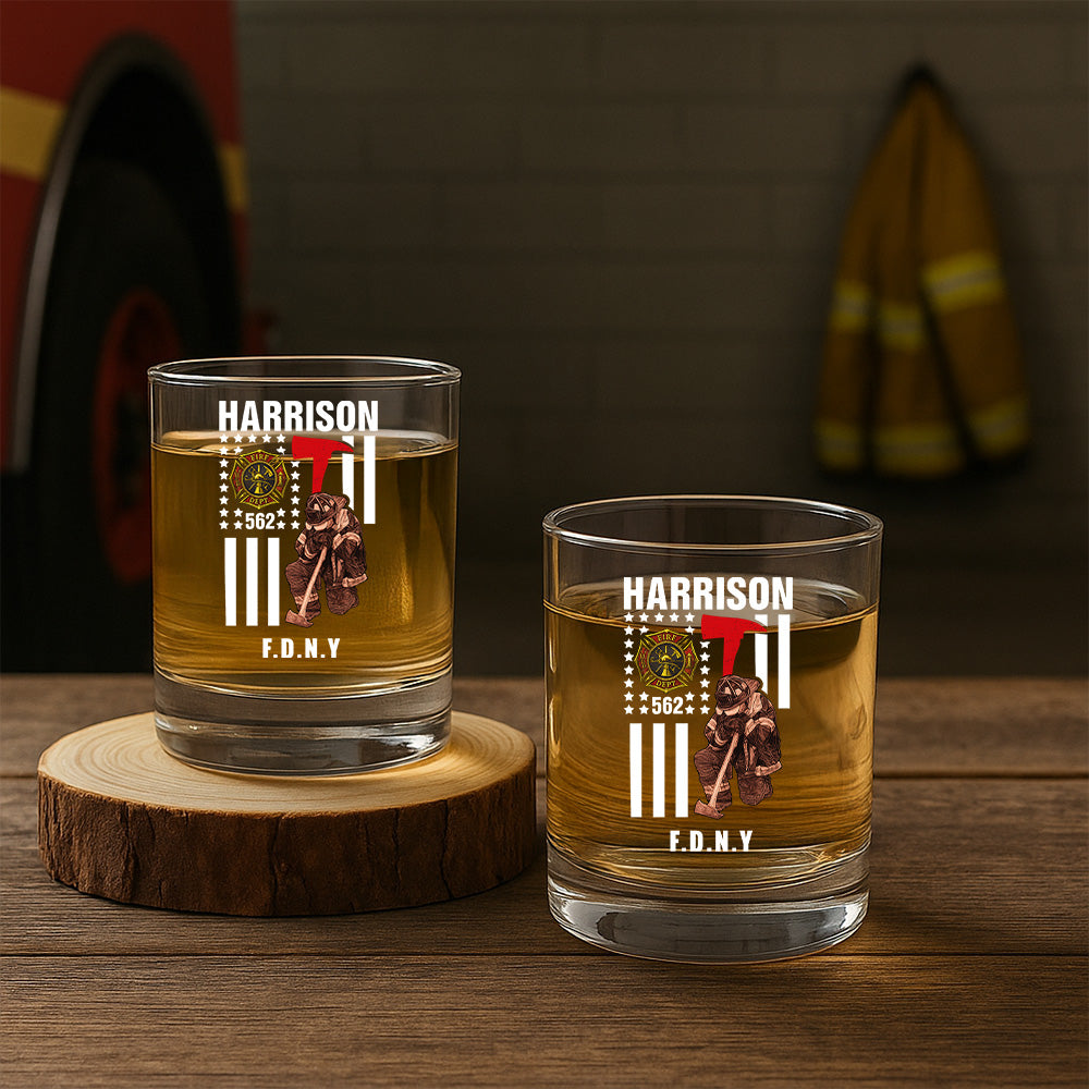 Personalized Gift For Firefighter Thin Red Line Decanter Set, Gift For Fireman, First Responder Gift TNN053
